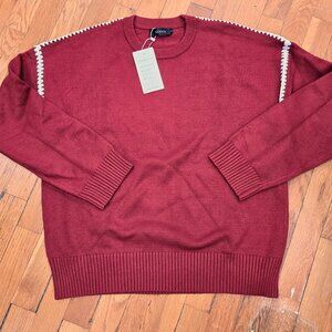 NWT Sweater Sz L Burgundy with Cream Trim
